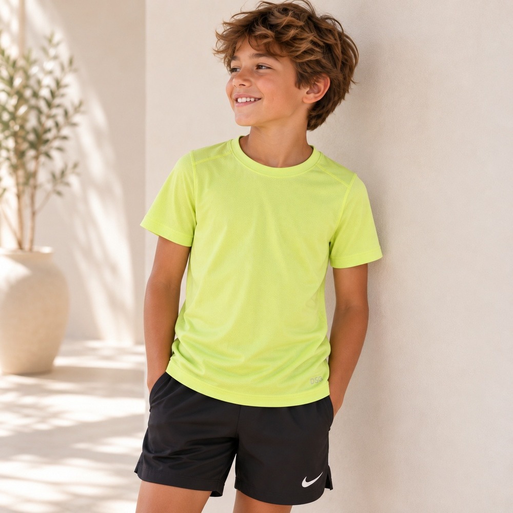 DSG Movement Tee Boys Medium M Lime Green Athletic Performance Shirt Activewear